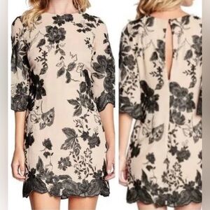 Dress the Population Paige Size XS Embroidered Chiffon Dress in Black & Nude